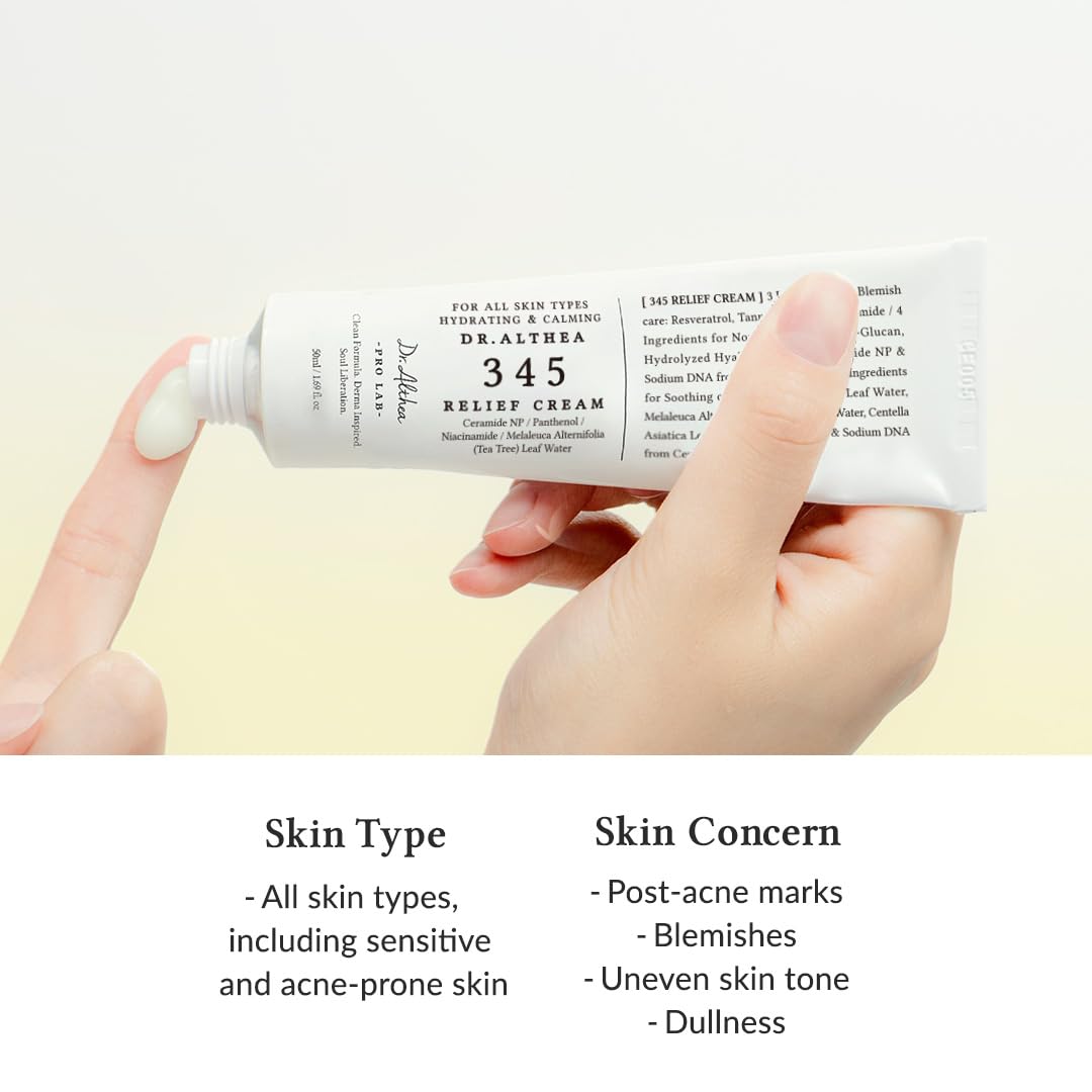 Dr.Althea 345 Relief Cream | Daily Face Moisturizer for Soothing Recovery and Blemish Care with PDRN & Niacinamide | Korean Vegan Skin Care for All Skin Types, 1.69 Fl Oz (Ver.2 - Pack of 1)