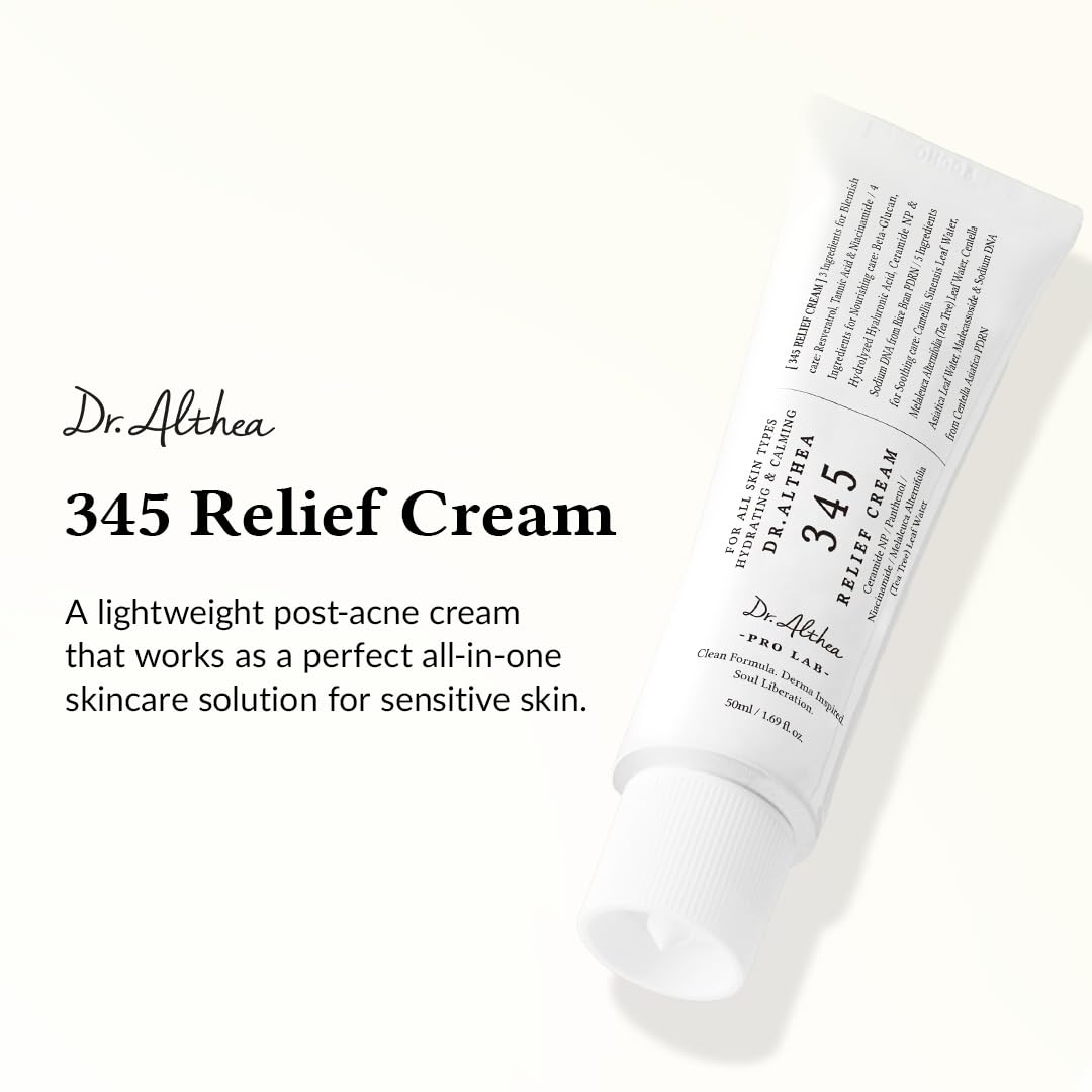 Dr.Althea 345 Relief Cream | Daily Face Moisturizer for Soothing Recovery and Blemish Care with PDRN & Niacinamide | Korean Vegan Skin Care for All Skin Types, 1.69 Fl Oz (Ver.2 - Pack of 1)