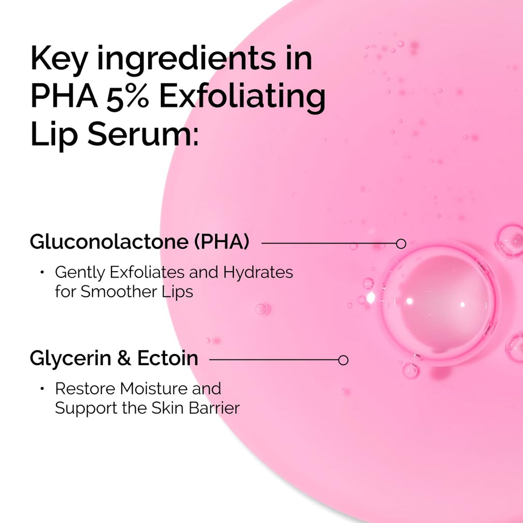 The Ordinary PHA 5% Exfoliating Lip Serum, Hydrating Overnight Lip Exfoliator Treatment, 0.5 Fl Oz