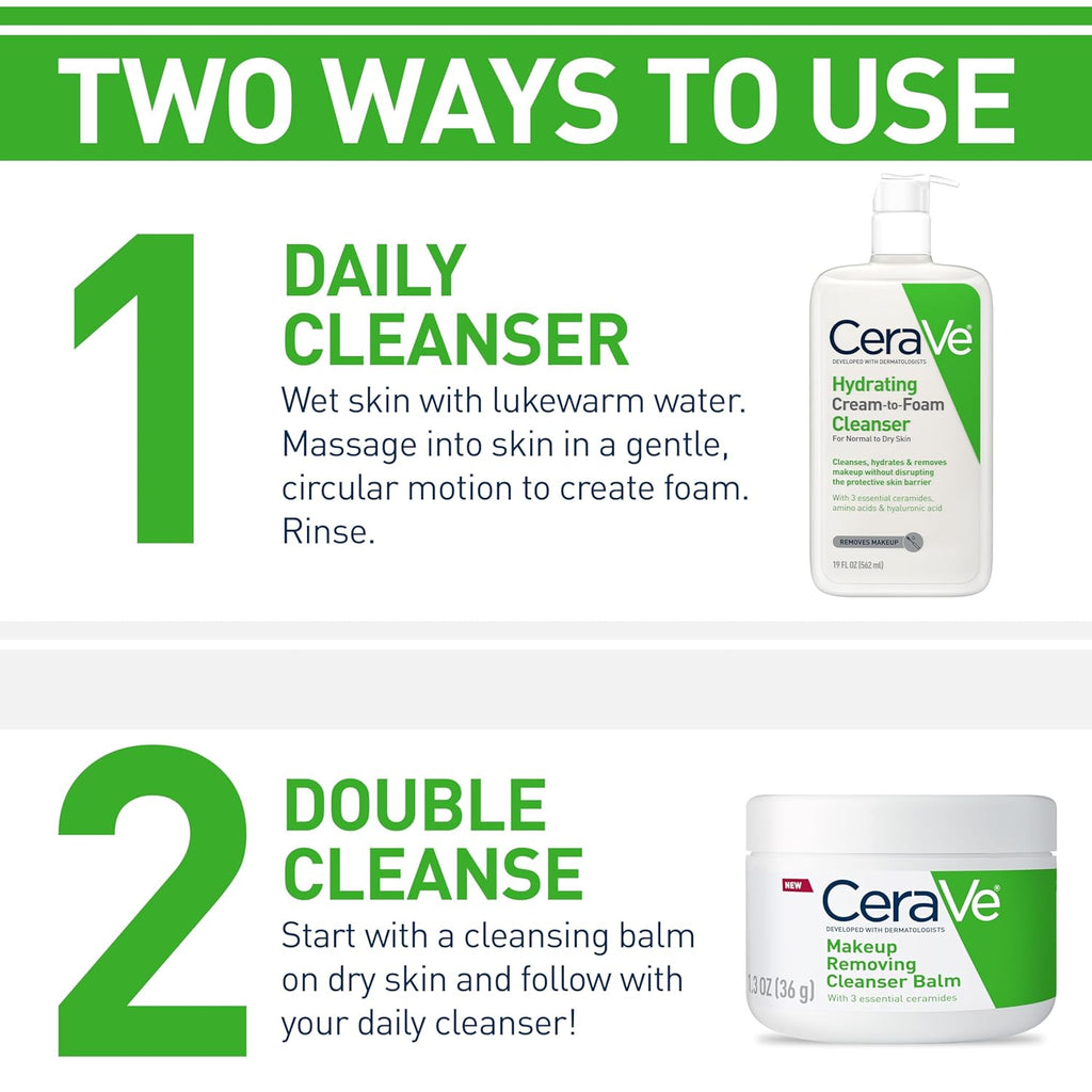 CeraVe Hydrating Cream To Foam Cleanser, Makeup Remover Face Wash For Dry Skin, Foaming Facial Cleanser With Hyaluronic Acid, Normal To Dry Skin, Fragrance Free & Non Comedogenic, 19 Fluid Ounce