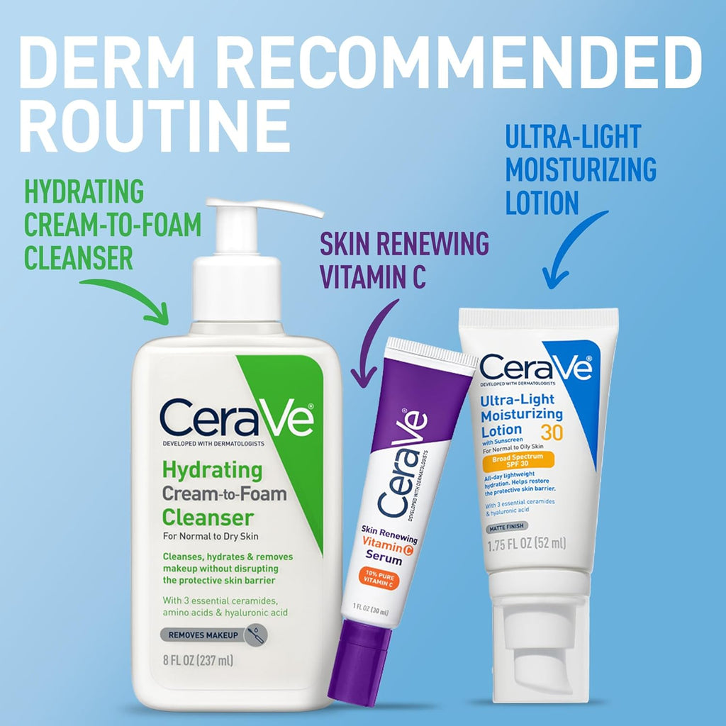 CeraVe Ultra-Light Moisturizing Lotion With SPF 30, Daily Face Moisturizer with SPF, Formulated with Hyaluronic Acid & Ceramides, Broad Spectrum SPF, Oil Free, Matte Finish, 1.7 Ounce