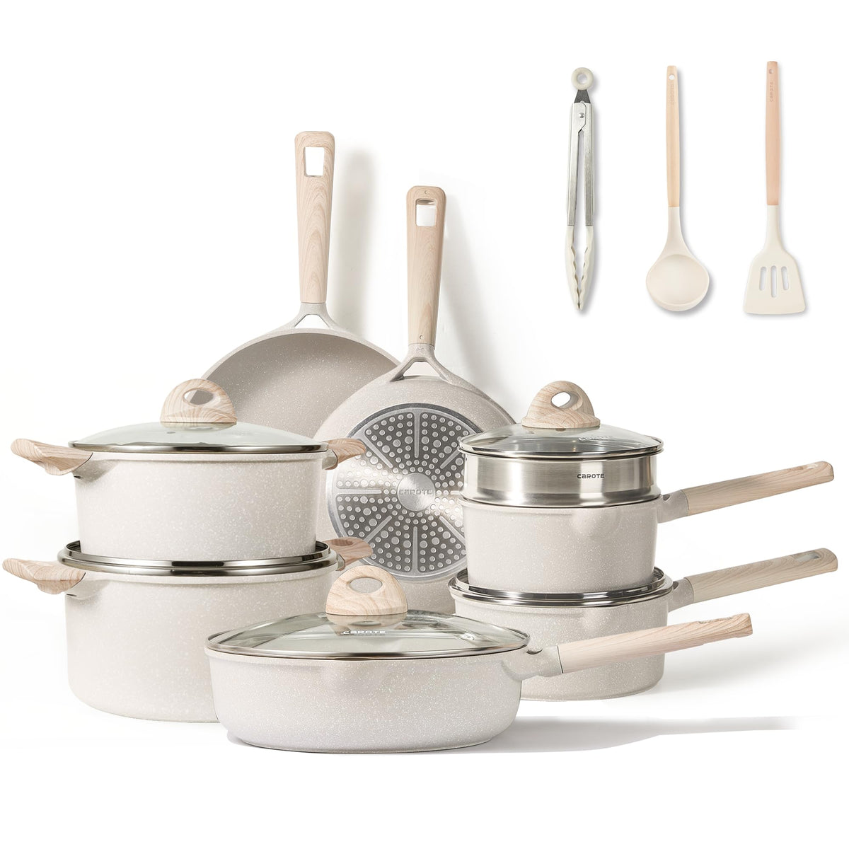 CAROTE 44pcs Pots and Pan Set Nonstick, Cookware Sets, Cooking Set Non Stick, Induction Cook Ware with Bakeware Set, Kitchen Knife Set