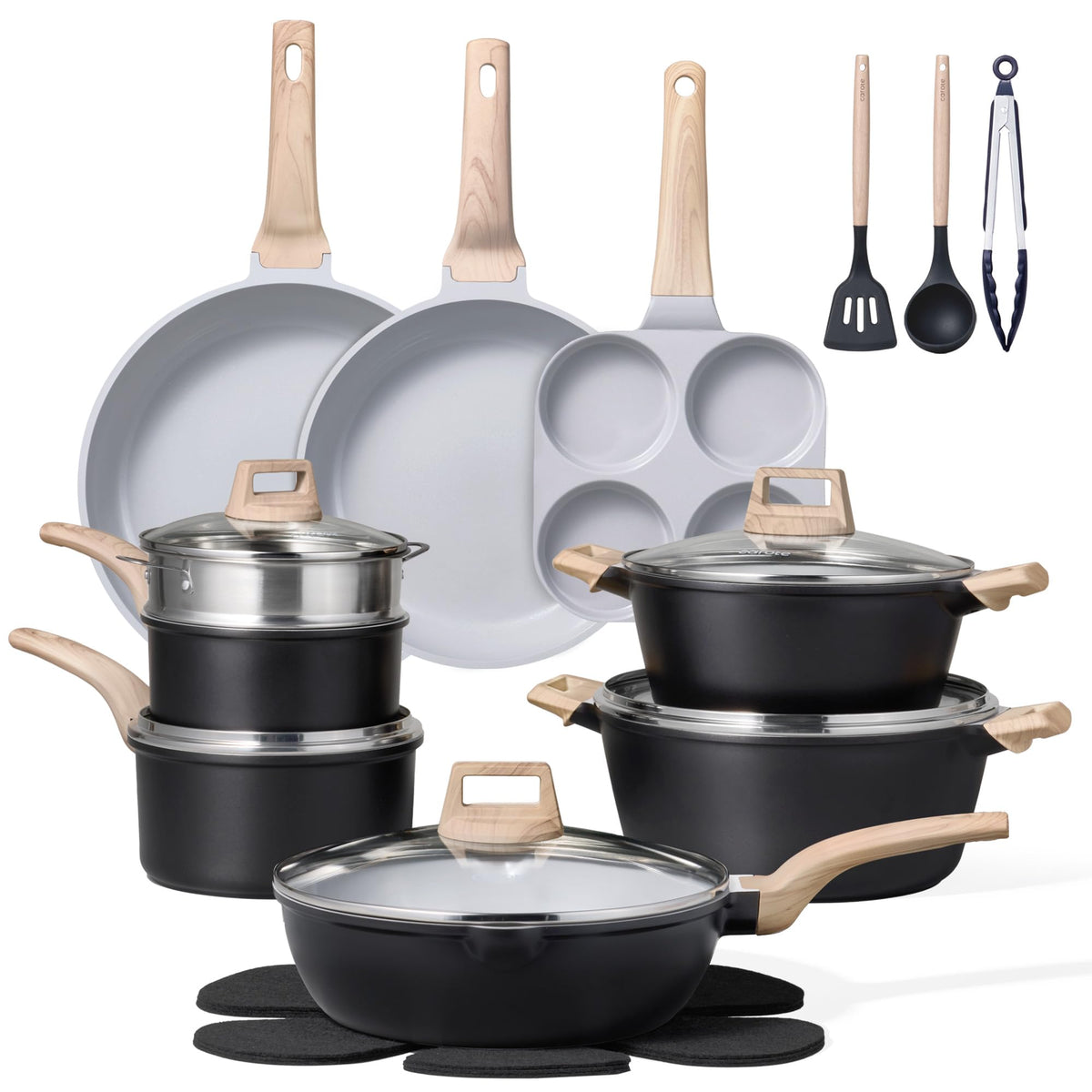 CAROTE 44pcs Pots and Pan Set Nonstick, Cookware Sets, Cooking Set Non Stick, Induction Cook Ware with Bakeware Set, Kitchen Knife Set