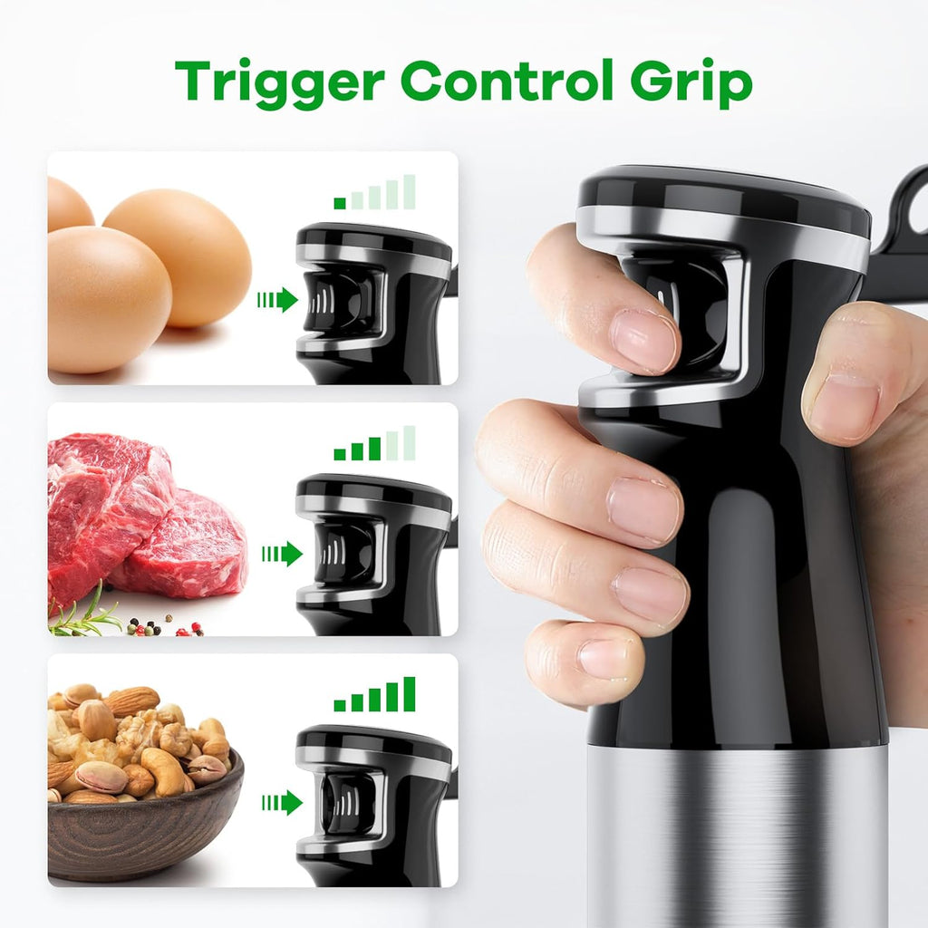 Immersion Blender Handheld Corded Hand Blenders Set 1100W, Trigger Variable Speed 5 in 1 Stick Emulsifier with Chopper, Whisk and Frother for Soup, Baby Food and Smoothies