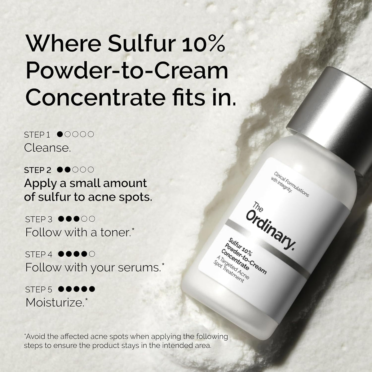 The Ordinary Sulfur 10% Powder-to-Cream Acne Spot Treatment Concentrate, Reduces Pimple Size and Zit Redness, 0.18 Oz