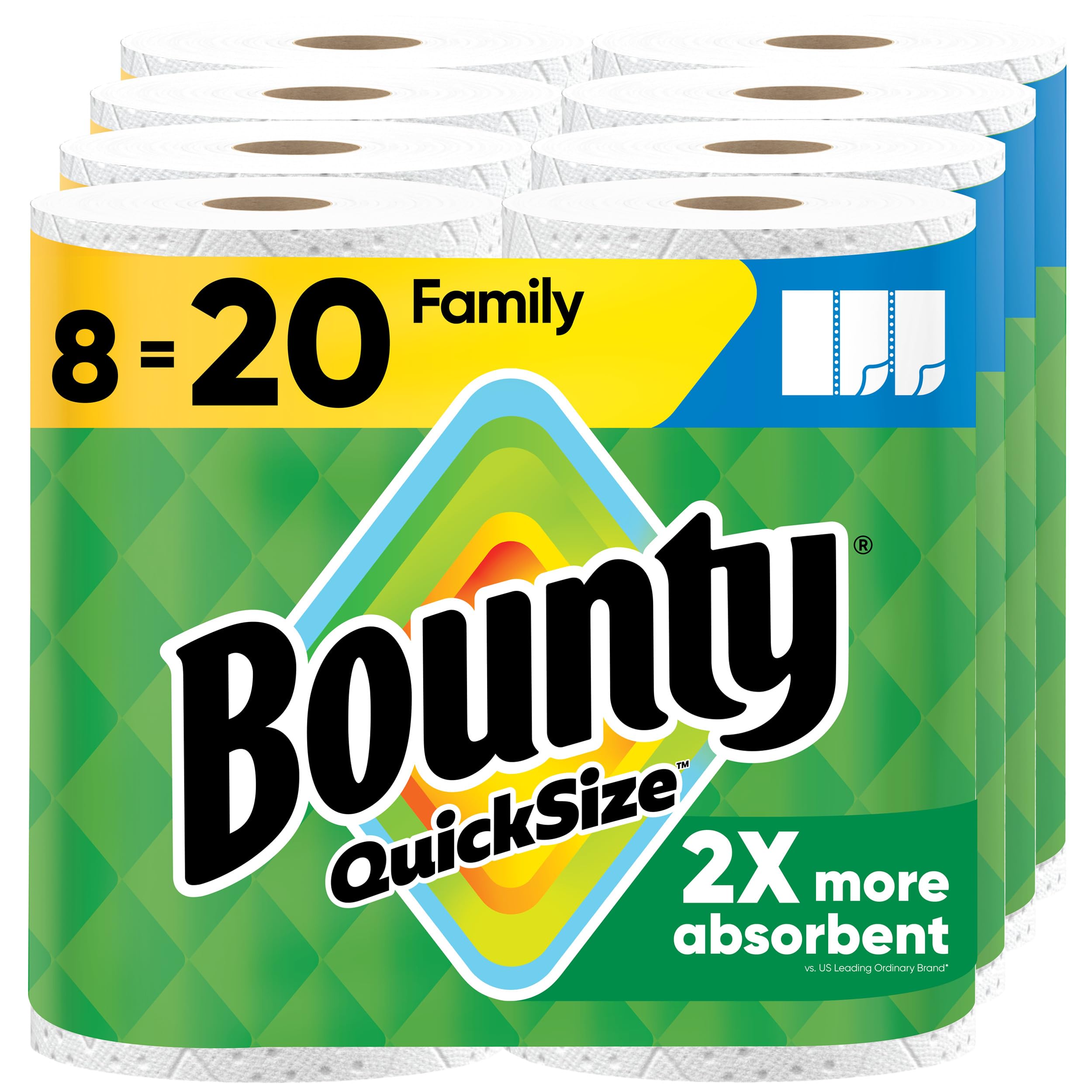 Bounty Quick-Size Paper Towels, White, 12 Family Triple Rolls = 40 Regular Rolls