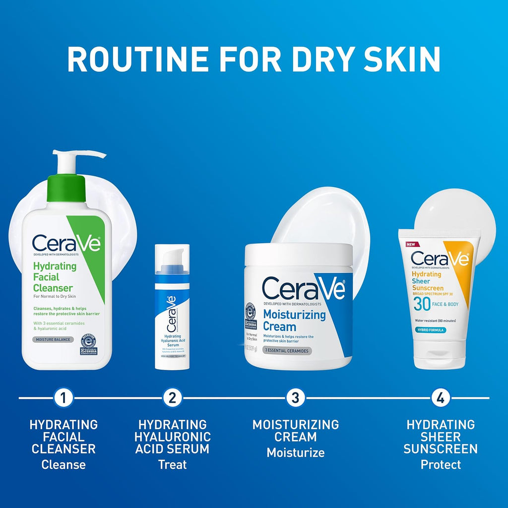 CeraVe Moisturizing Cream, Body and Face Moisturizer for Dry Skin, Body Cream with Hyaluronic Acid and Ceramides, Daily Moisturizer, Oil-Free, Fragrance Free, Non-Comedogenic, 19 Ounce