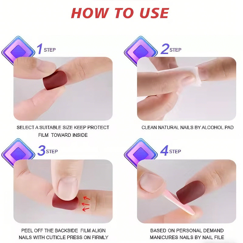 24 PCS Valentine's Day Press On Nails, French Tip Medium Square Wine Red Heart Fake Nails Natural Fit Gel Acrylic Nails, Glue On Nails False Nail Set