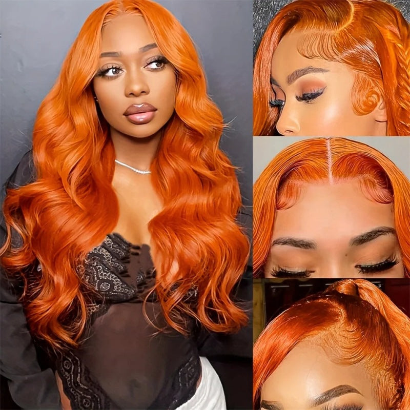 Long Curly Hair Fluffy Curly Hair  Orange Big Wave Real Hair Headband For Women